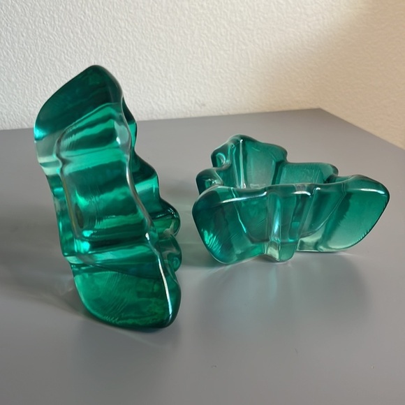 Christmas Tree Original Waltherglas Glass Candy Trinket Dish Heavy Green Pair 5” - Picture 6 of 6